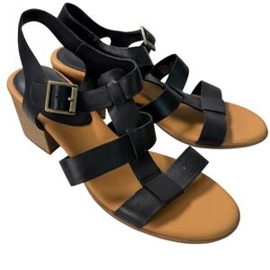 KORKS‎ by Kork-Ease Cornelia Leather Black Strappy Block Heel Sandals 8.5 EU 40